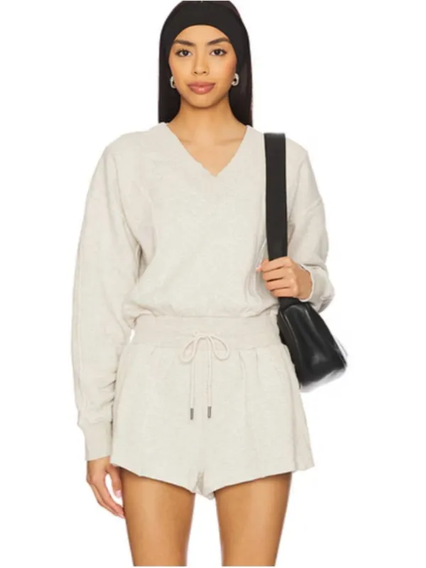 Free People Movement Intercept Romper in Heather Grey Fleece Cotton Lounge Sz M - Image 3