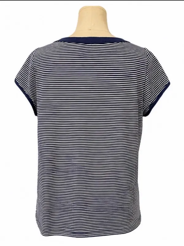 Maeve Anthropologie Navy & White Striped Asymmetrical Button Top XL - Image 3