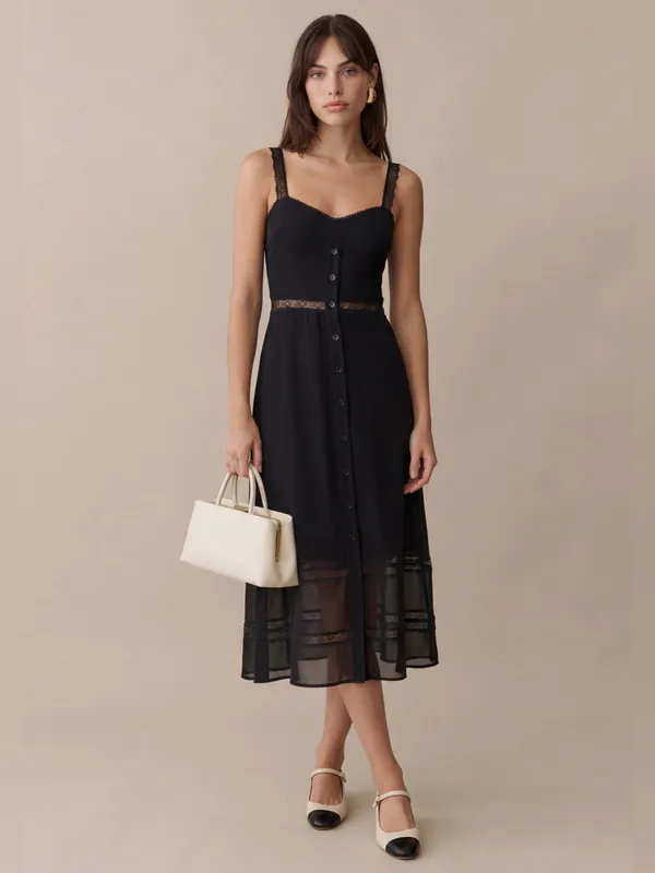 NWT o.p.t Katelina Dress size 0 Black Few Moda lace midi button up - Image 3