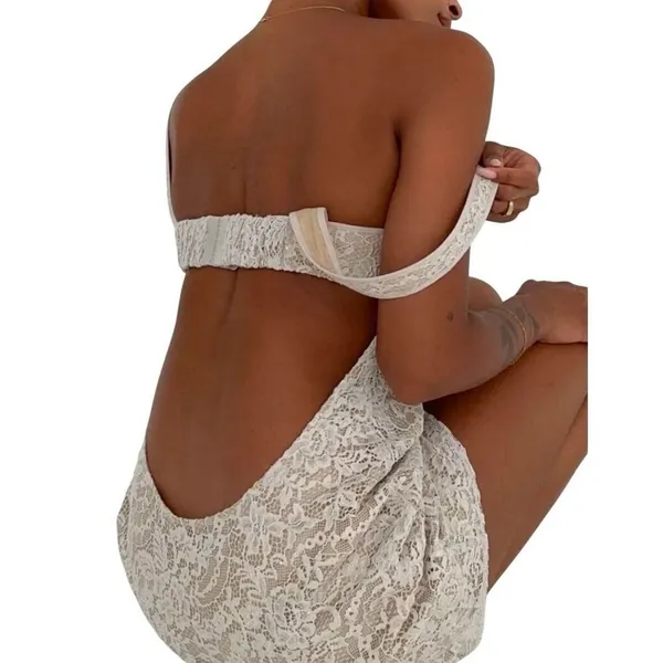 Rumored Loverboy Mini Dress Cream Lace‎ MEDIUM Lacy Feminine Open Back Croquette - Image 4