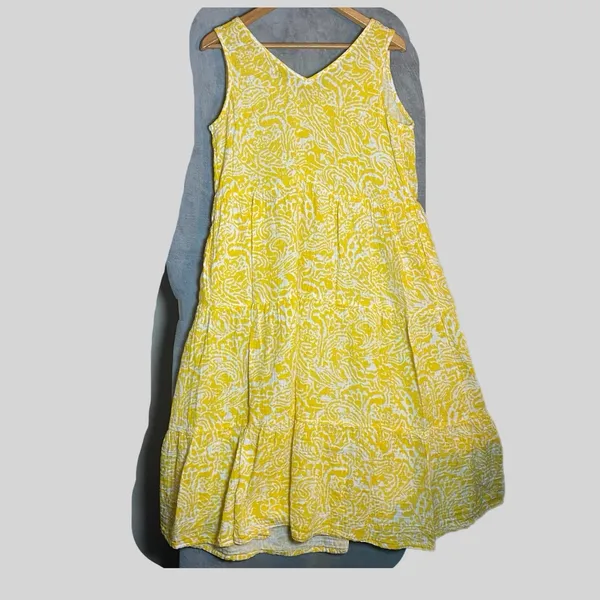 Sonoma Goods for Life Women's Yellow Tiered V-Neck Midi Dress Large‎ Coastal - Image 2