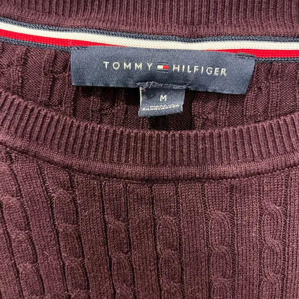 Tommy Hilfiger Women's Deep Maroon Cable Knit Sweater - Image 2