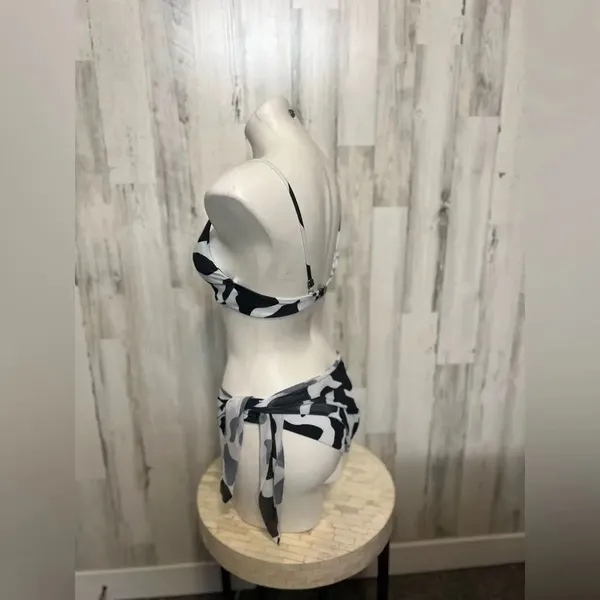 3-Piece Cow Print Bikini Set with Matching Mesh Sarong Women’s Small - Image 6