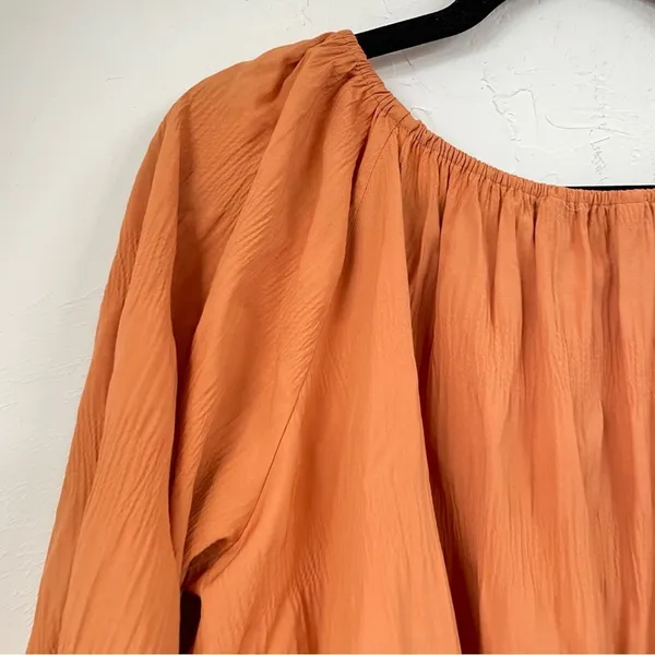 Elizabeth & James Orange Crepe Long Sleeve Boho Womens Blouse L Bell Sleeve - Image 7
