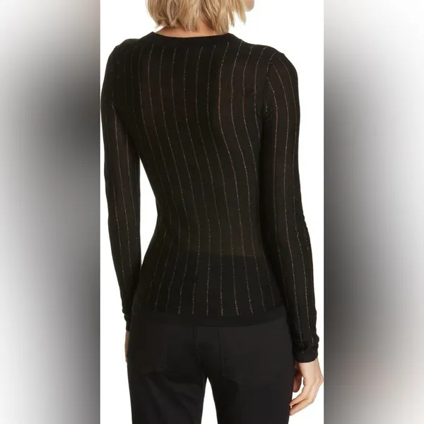 FRAME Striped Metallic Wool-blend Long-sleeve Top Black & Gold Size Small - Image 2