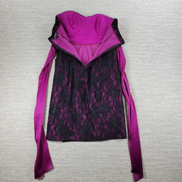 Sequin Hearts Lace Mini Prom Dress Womens 5 Purple Sash Strapless Cocktail Party - Image 5