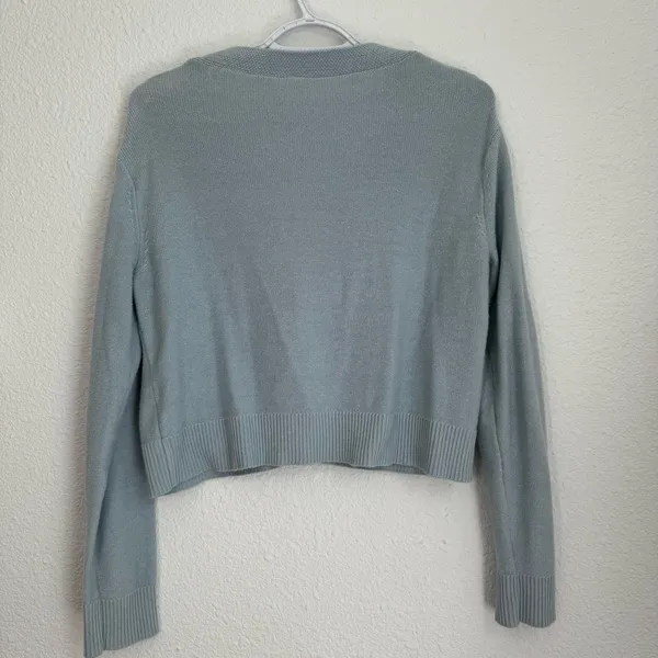 Light baby blue cropped knit button down cardigan, size S - Image 5