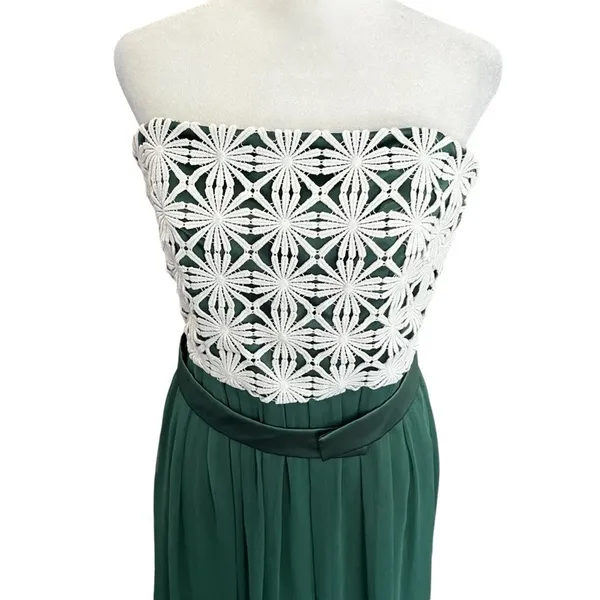 Lela Rose Daisy Lace Strapless Chiffon Maxi Dress Green White Size 8 - Image 4