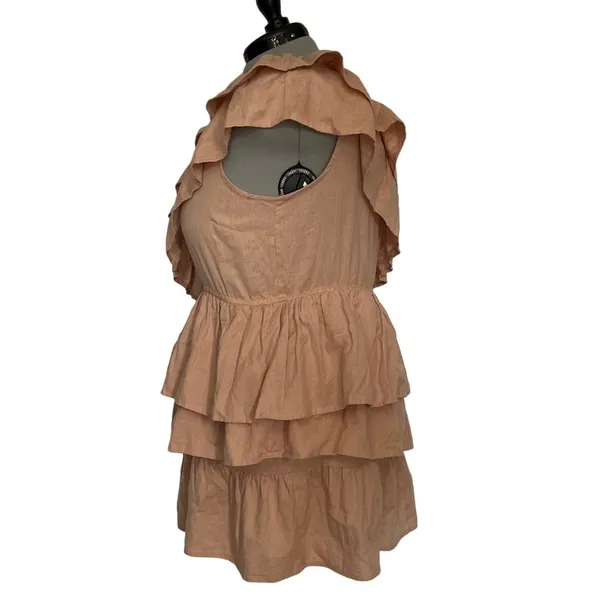 One Shoulder Ruffle Boho Festival Dress Sz14 Neutral Cottagecore Boohoo Y2K New - Image 4