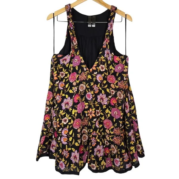 Free People Oh Baby Mini Dress Black Floral Smocked Sleeveless XS OB500470 - Image 4