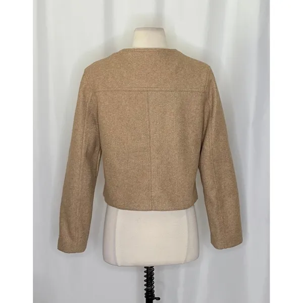 ZARA Cropped Jacket Light Brown Tan Gold Hammered Snaps Preppy Chic Small - Image 8