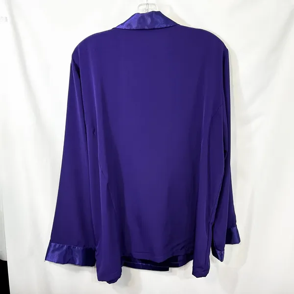 VTG Victoria's‎ Secret Large Pajama Top Purple Satin Trim Double Breasted 1696 - Image 2