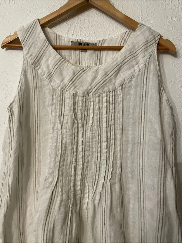 Flax Sleeveless 100% Linen Midi Stripe Dress Small - Image 3