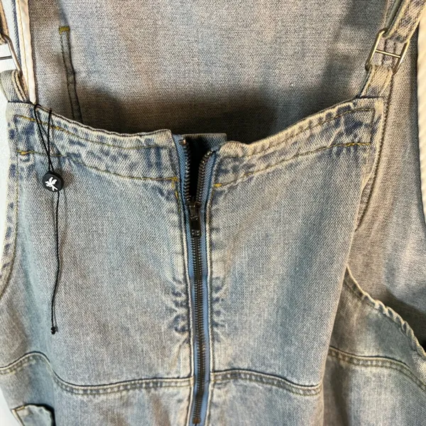 One Teaspoon Distressed‎ Denim Shortalls Light Wash Blue Size M Distressed Hem - Image 6