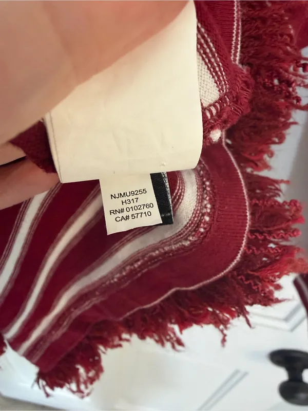 kate spade Burgundy & White Striped Long-Sleeve Top with Fringe - Image 5