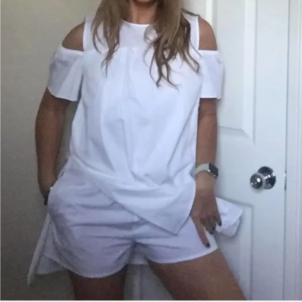 Zara white babydoll coquette romper summer coastal nautical classic fresh medium - Image 3