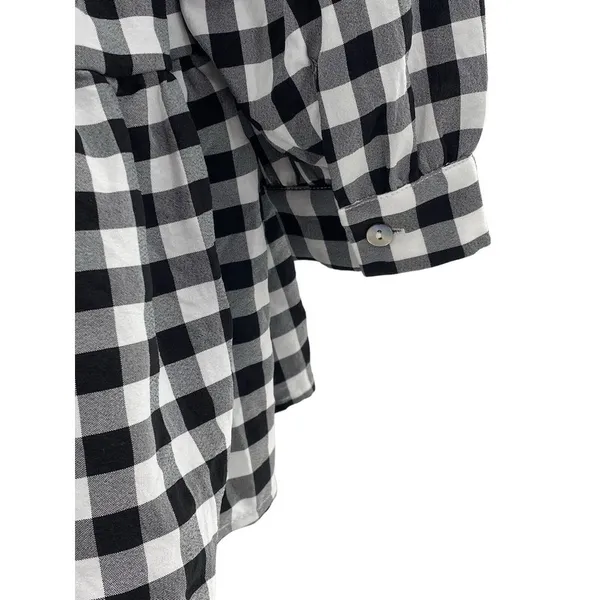 Entro Black and Off White‎ Gingham Print Woven Top NWT Small Checker 3/4 Sleeve - Image 6