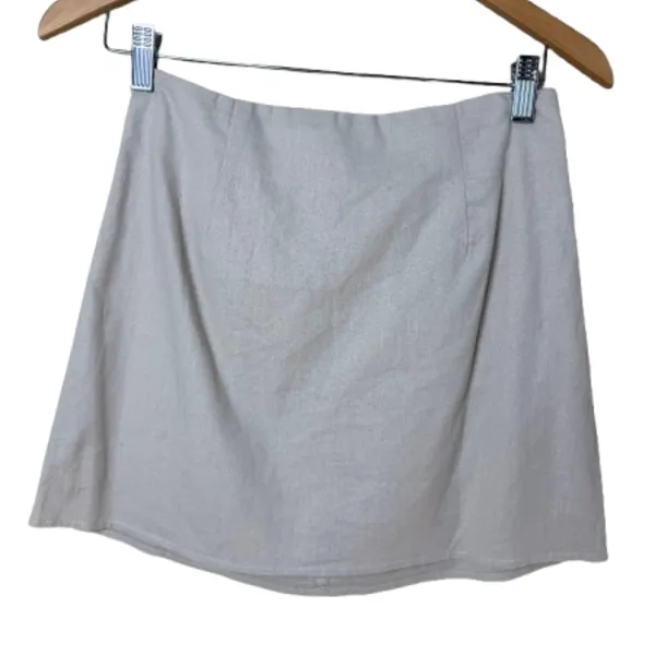 PRINCESS POLLY New Cariss Linen Blend Mini Skirt Beige Tan Size 4 - Image 3