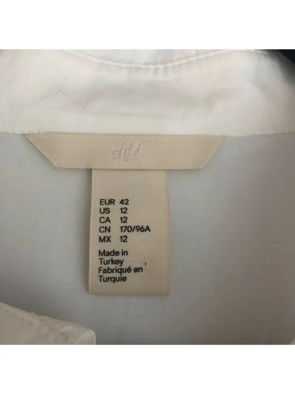H&M White Button-Up Blouse With 3/4 Sleeves Womens Size 12 Dolman Sleeve - Image 3