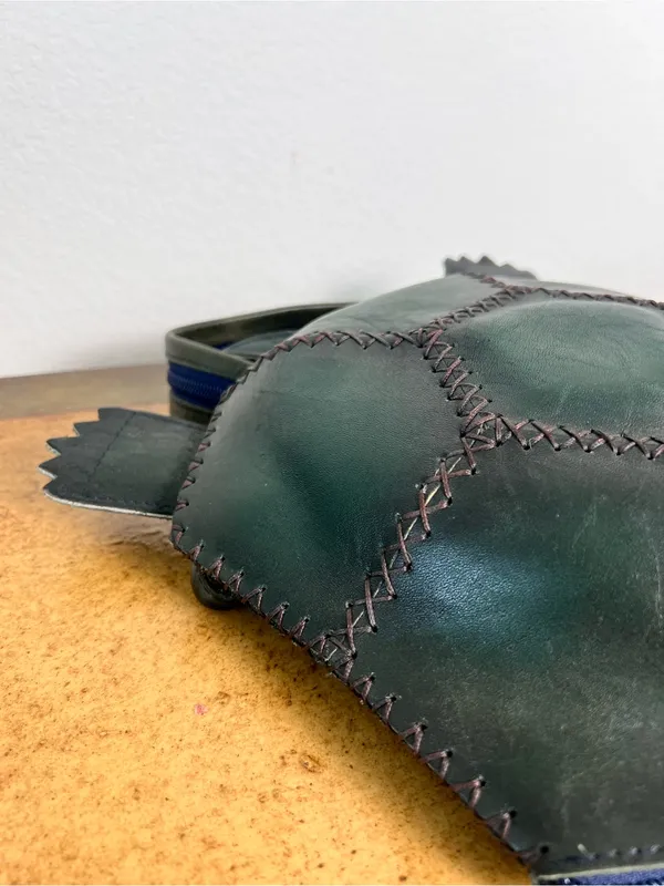 Handmade‎ Green Turtle Leather Backpack Shoulder Bag OOAK Artisan Purse Unique - Image 5