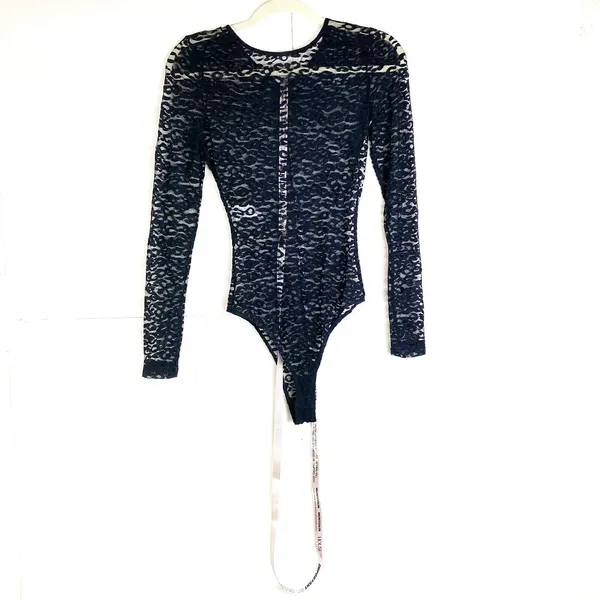 HOUSE OF CB Carmine Sheer Black Lace Long Sleeve Bodysuit XS NWT - Image 4