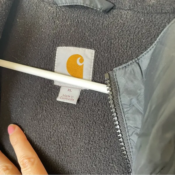 Carhartt Fleece Lined Hooded Full Zip Nylon Coat Black Size XL - Image 5