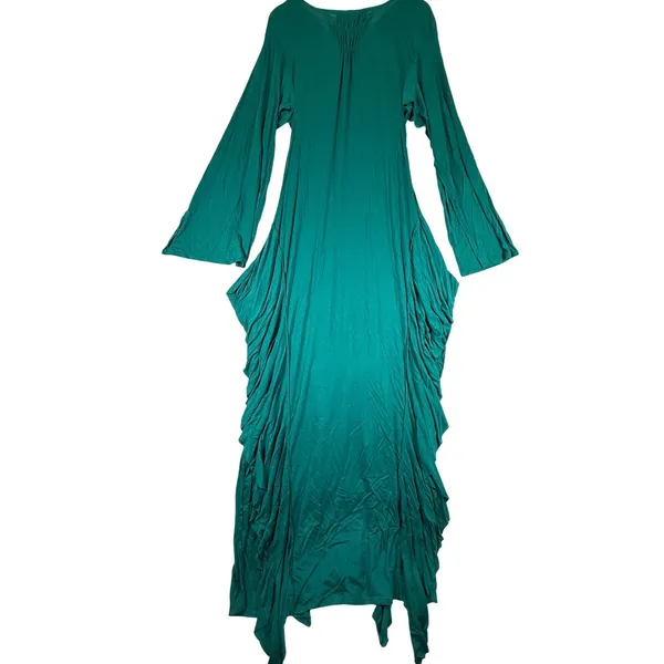 FP Beach Free People Teal Green Smocked Waist High-Low Maxi Dress XS Long Sleeve - Image 12