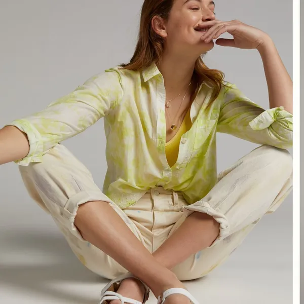 Anthropologie Pilcro The Cate‎ Classic Buttondown Collar Long Sleeve Shirt M - Image 3