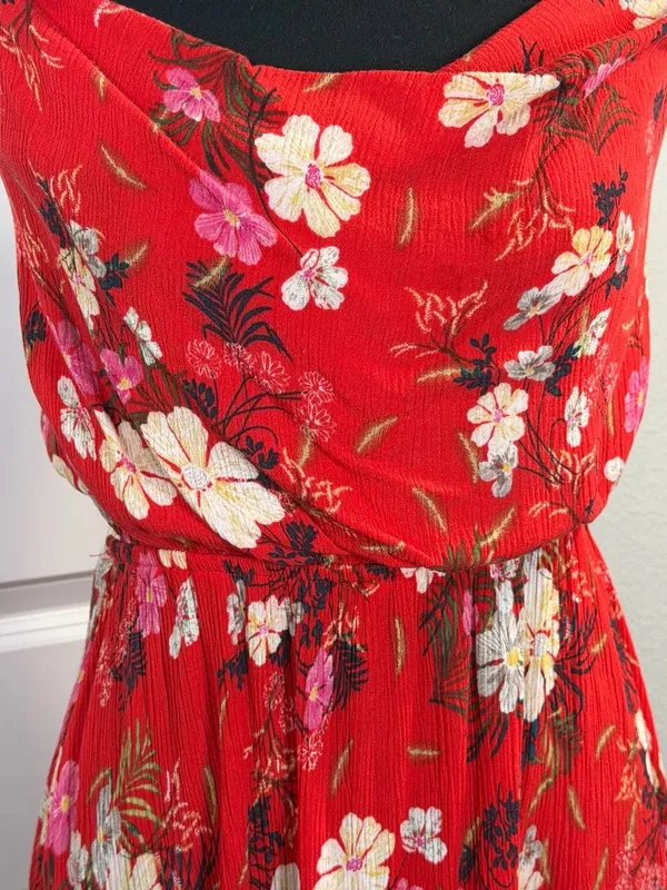 O'Neill Red Floral Cowl Neck Mini Dress Size M - Image 3