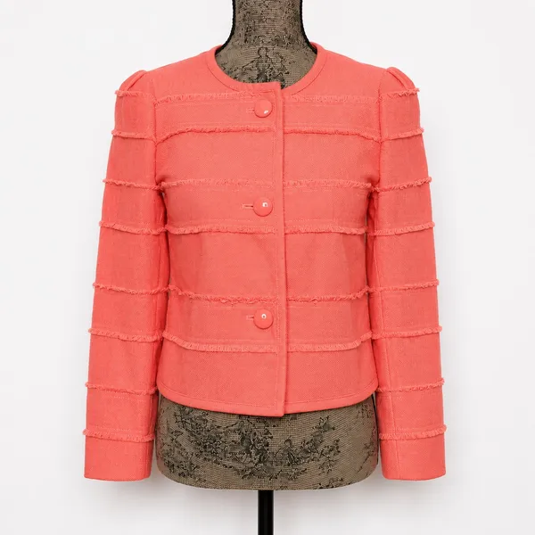 J. Crew Cropped Coral Frayed Tiered Blazer Sz. 2 Prep Business Casual - Image 2