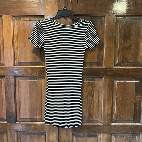 Brandy‎ Melville Black White Striped Ribbed Knit Short Sleeve T-Shirt Dress OS - Image 3
