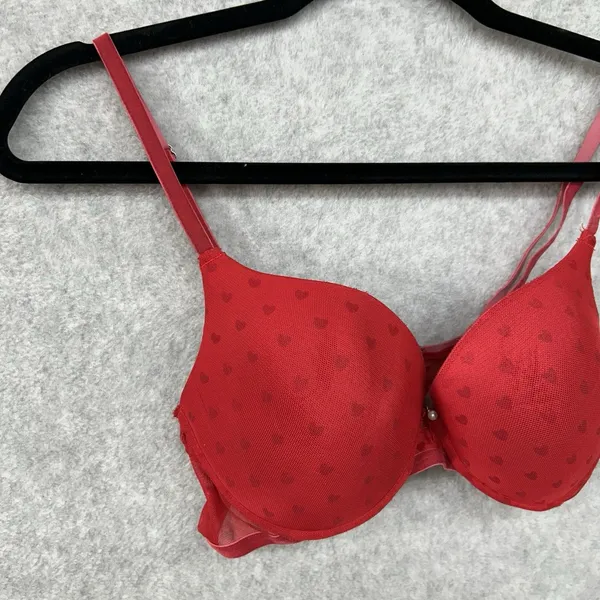 TALLA Women’s Size 36C Red Heart Padded Underwire Bra With Bow And Faux Pearl - Image 3