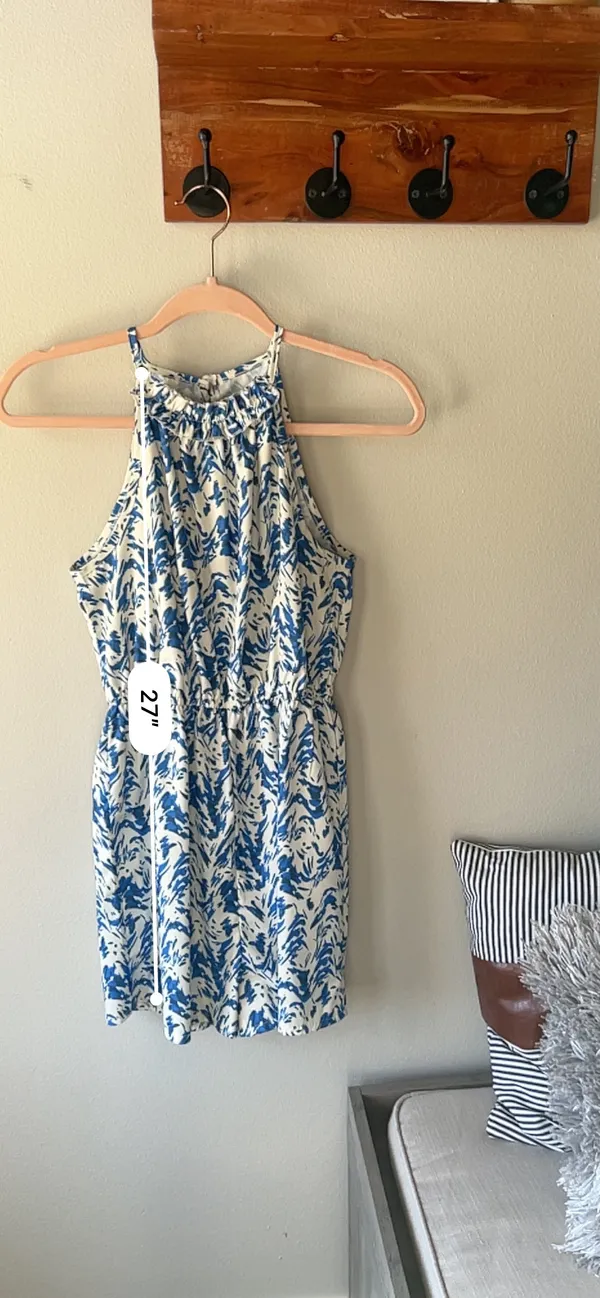 Blue Allover Print Halter Neck Romper Size Small/4 - Image 18