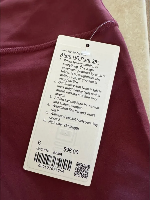 Lululemon Align High-Rise 28” Red Merlot Size 6 NWT - Image 4