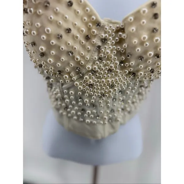 Windsor Pearl Rhinestone Bustier Corset Top XS Beaded Structured Party Top - Image 7