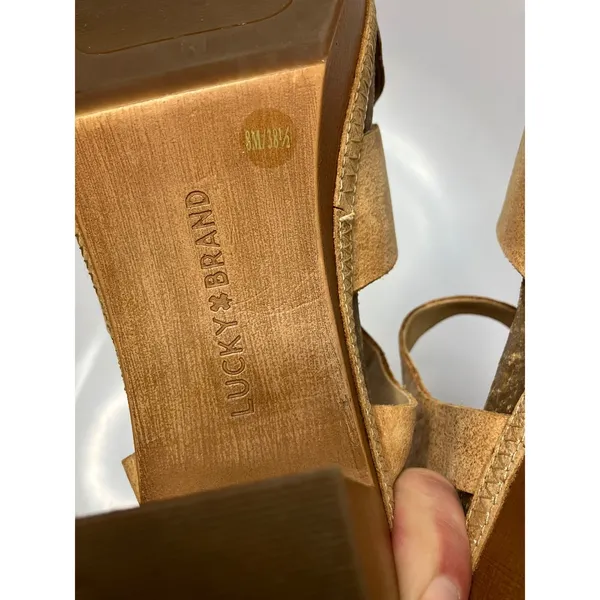Lucky Brand Harvia tan leather heeled sandals‎ platform women size 8 boho casual - Image 9