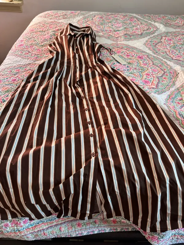 Brown striped button down maxi dress - Image 2