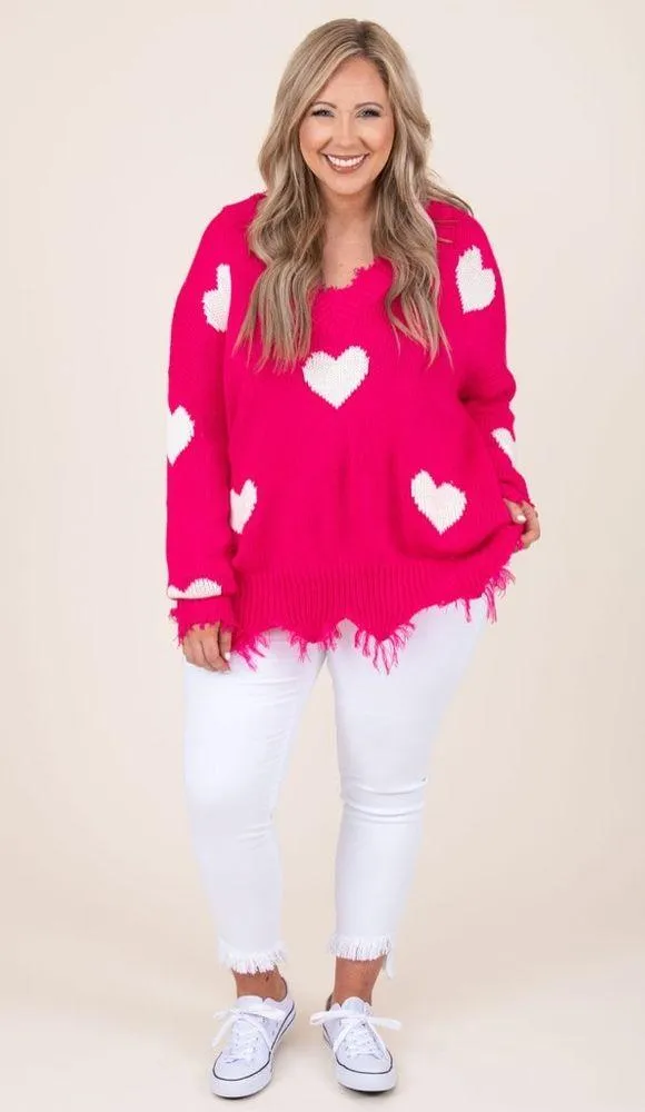 Chic Soul Looking For A Lover Valentines Heart Neon Fuchsia Sweater - size XL/1X - Image 15