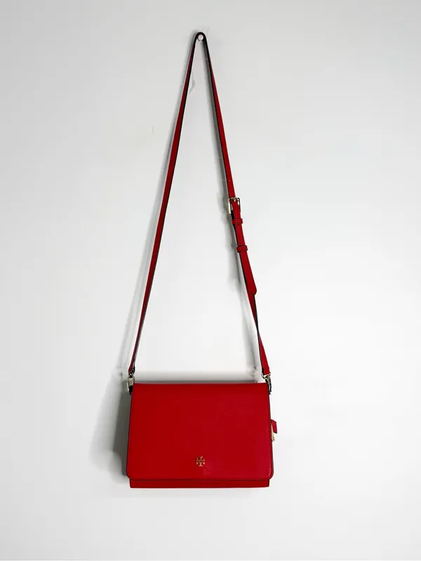 Tory Burch Emerson Combo Crossbody Red Leather Gold Logo Handbag - Image 15