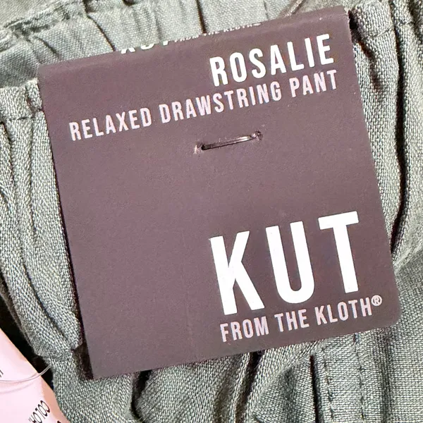 Kut from the Kloth Rosalie Relaxed Drawstring Pant Olive Green Linen Blend M NEW - Image 8