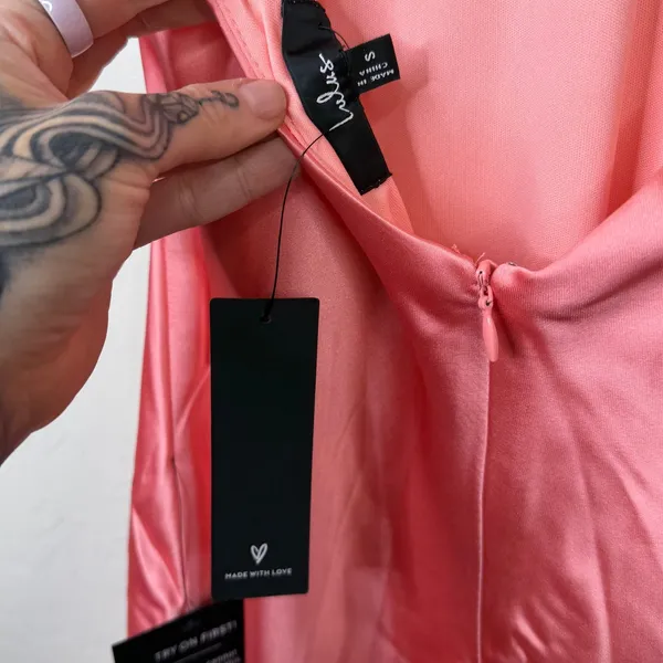 NEW Lulus Coral Pink Beyond Classy Sleek Satin Halter Open Back Chic Mini Dress - Image 9