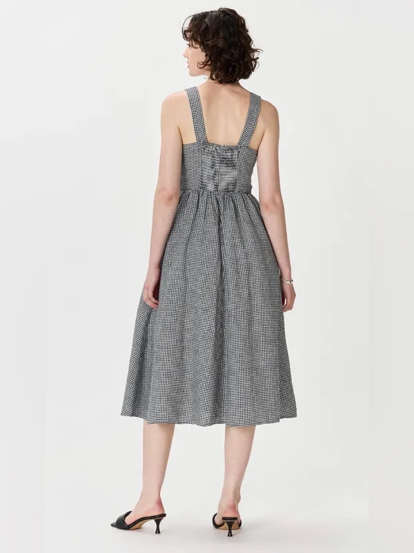 Quince Gingham 100% European Linen Fit & Flare Midi Dress Large - Image 4