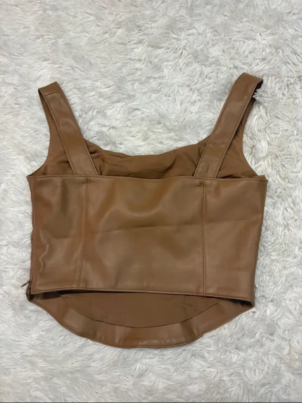 Abercrombie Brown Faux-Leather Corset Tank Top - Women - Image 2