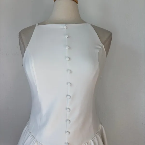 ZARA Solid White Drop Waist Sleeveless Button Front Dress - Image 2