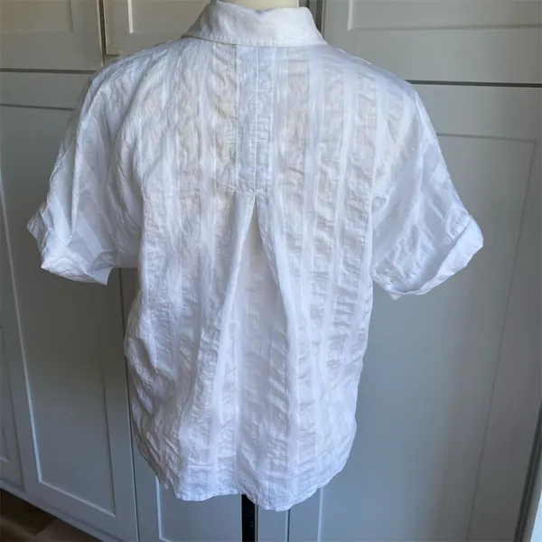 Tribal Women's M White Striped Button-Up Shirt Short Sleeve - Image 3