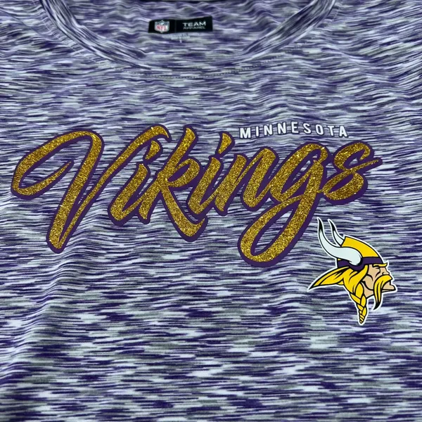NFL Team Apparel Minnesota Vikings Womens Purple Space Dye Glitter T-Shirt S‎ - Image 2