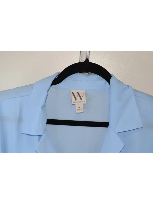 Worthington Light Blue Button-Front Blouse Long Sleeve Plus Size XXL - Image 3