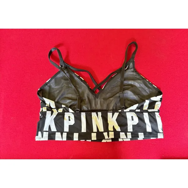 PINK Victoria's Secret Logo Print Large Bralette Black White Women - Image 2