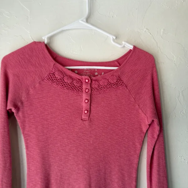 Mossino Supply‎ Co Y2k Pink Thermal Henley Lace Long Slv Shirt Large Bella Swan - Image 2