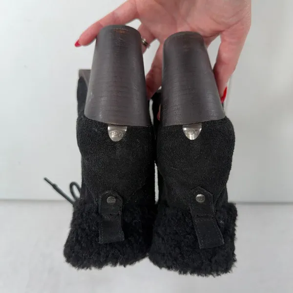 UGG 10 Analise Ankle Boots Black Suede Shearling Lace Up Stacked Heel Booties - Image 9